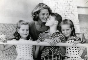 Actress Ingrid Bergman with her three children on a balcony
